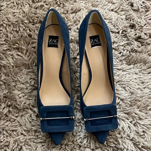 ZAC Zac Posen Dark Blue Heels with Buckle Detail - Picture 2 of 8